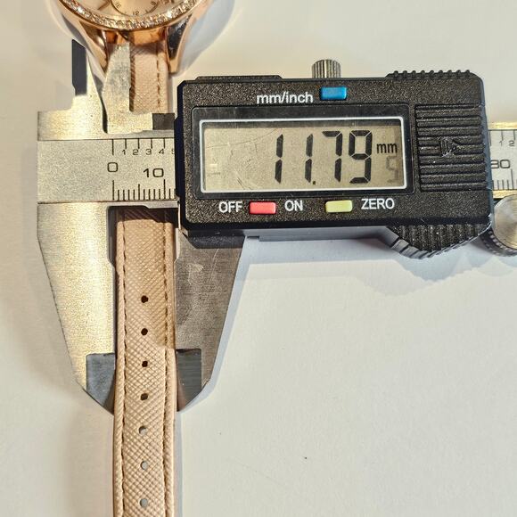 Women's JS Quartz Watch Rose Gold Dial Crystal Bezel Faux Leather Band 38mm - Picture 6 of 13